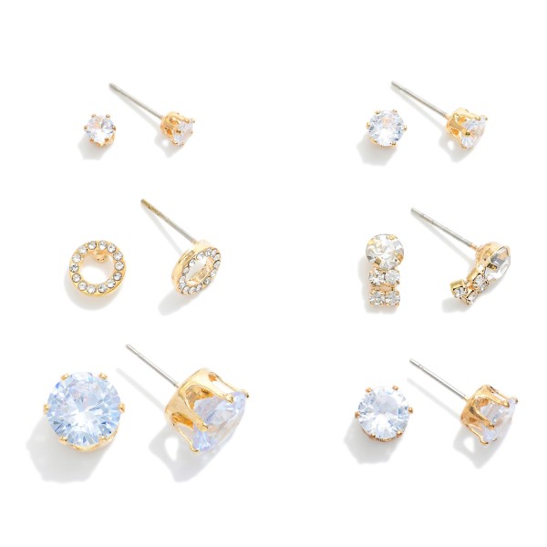 Set Of Six Various Rhinestone Stud Earrings 

- Approximately .10"-.5" L