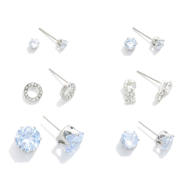 Set Of Six Various Rhinestone Stud Earrings 

- Approximately .10"-.5" L