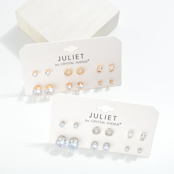 Set Of Six Various Rhinestone Stud Earrings 

- Approximately .10"-.5" L
