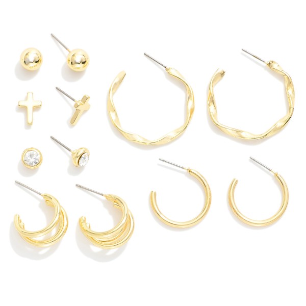 Set Of Six Metal Tone Stud & Drop Earrings

- Approximately .5" L - 1" L

