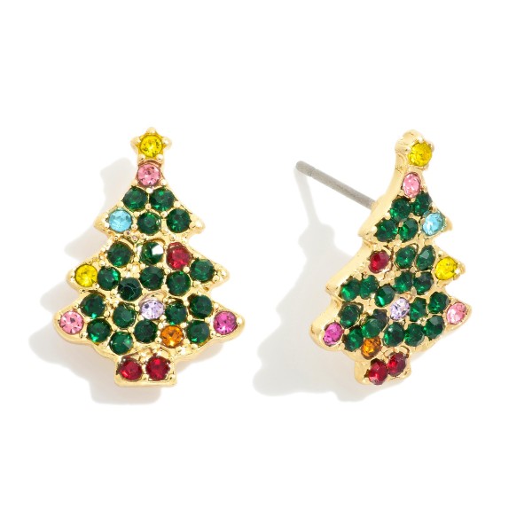 Metal Tone Rhinestone Studded Christmas Tree Earring Stud 

- Approximately 0.25" L 