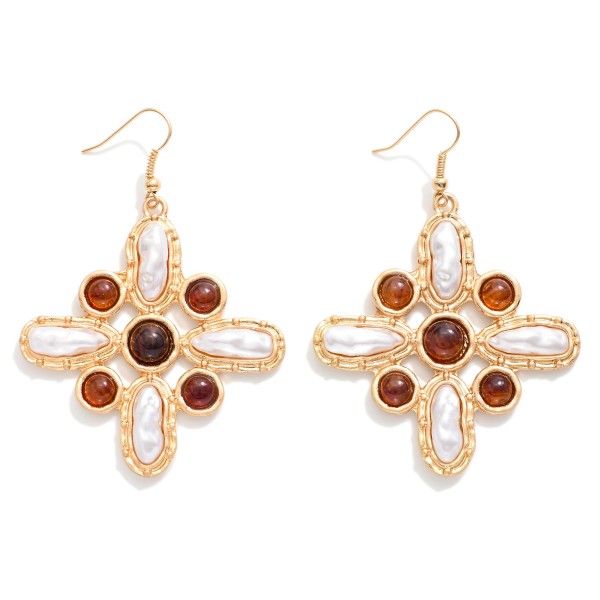 Acetate & Pearl Geometric Shape Drop Earrings With Metal Tone Border

- Approximately 2" L