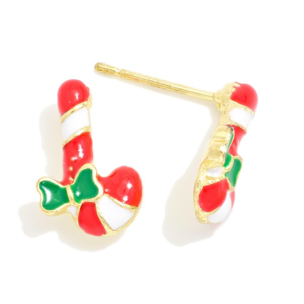 Enamel Candy Cane Stud Earrings 

- Approximately .75" L