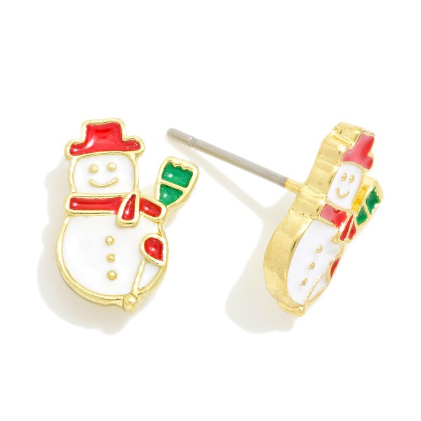 Enamel Snowman Stud Earrings 

- Approximately .5" L