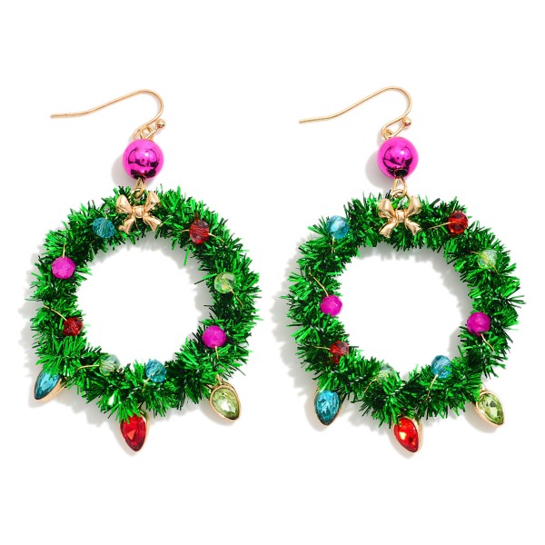 Wholesale tinsel Christmas Wreath Drop Earrings L