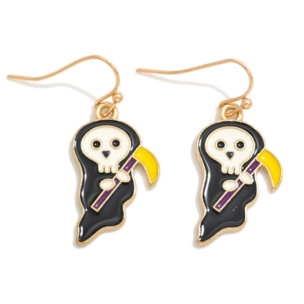 Enamel Grim Reaper Drop Earrings 

- Approximately 1" L