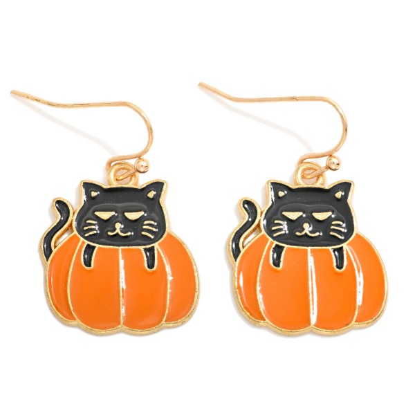 Enamel Black Cat & Pumpkin Drop Earrings 

- Approximately 1" L