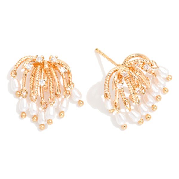 Tassel Post Drop Earrings Featuring Pearl Dangle Detail 

- Approximately .75" L

