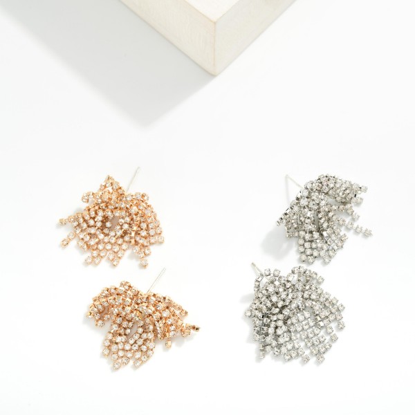 Rhinestone Tassel Post Drop Earrings

- Approximately 1" L

