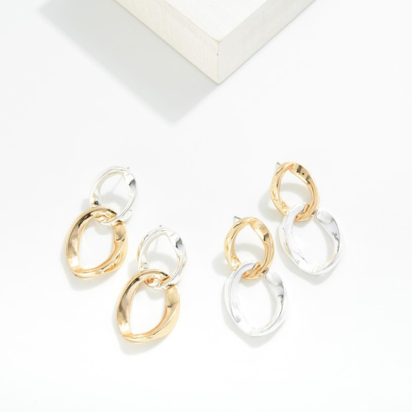 Linked Irregular Metal Tone Hoop Drop Earrings 

- Approximately 1.75" L