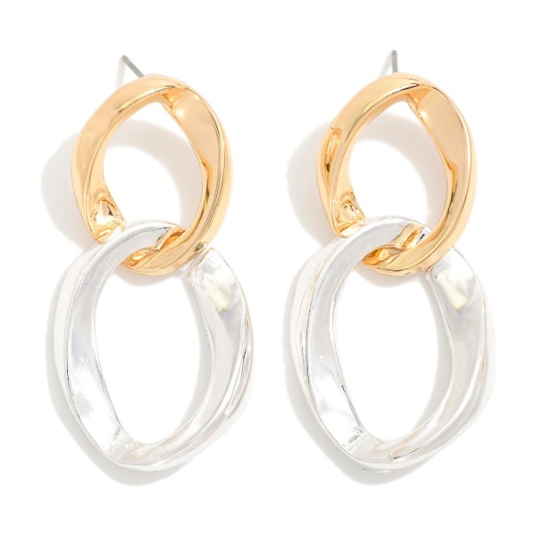 Linked Irregular Metal Tone Hoop Drop Earrings 

- Approximately 1.75" L