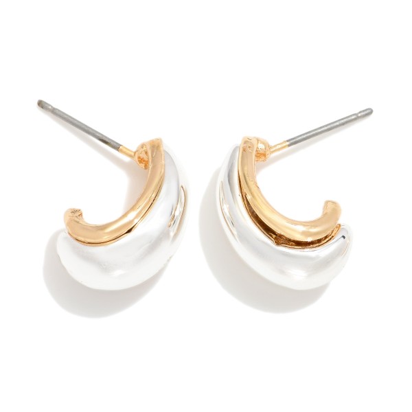 Two Tone Metal Tone Teardrop Hoop Drop Earrings 

- Approximately .75" L