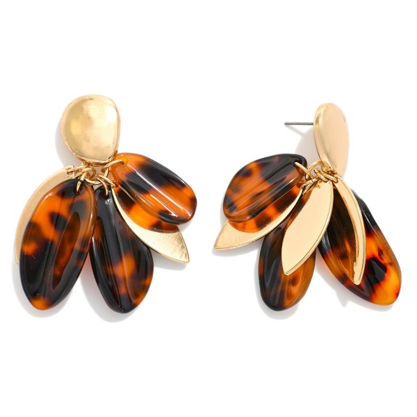 Wholesale metal Post Drop Earring Layered Marbled Petals Gold Tones L