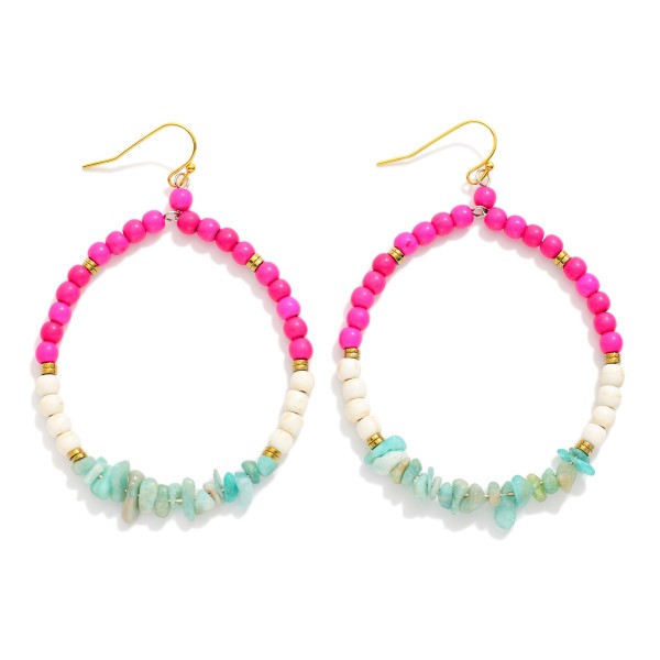 Wholesale stone Beaded Hoop Drop Earrings L