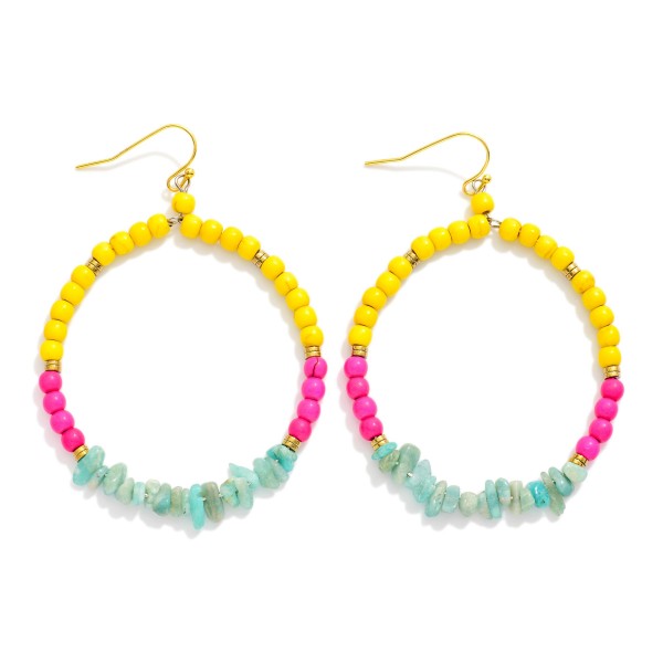 Wholesale stone Beaded Hoop Drop Earrings L