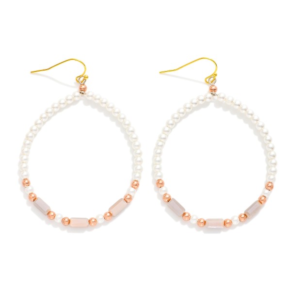 Pearl & Faceted Bead Beaded Hoop Drop Earrings 

- Approximately 2.25" L