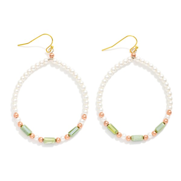 Pearl & Faceted Bead Beaded Hoop Drop Earrings 

- Approximately 2.25" L