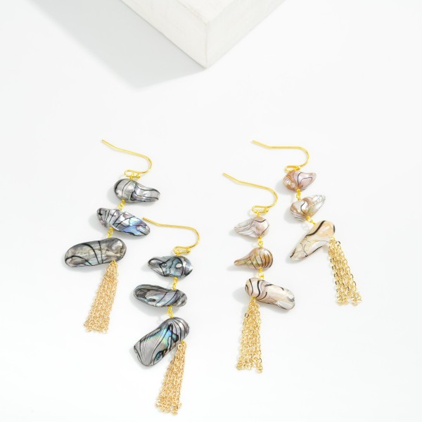 Linked Shells & Chin Link Tassel Drop Earrings 

- Approximately 3" L