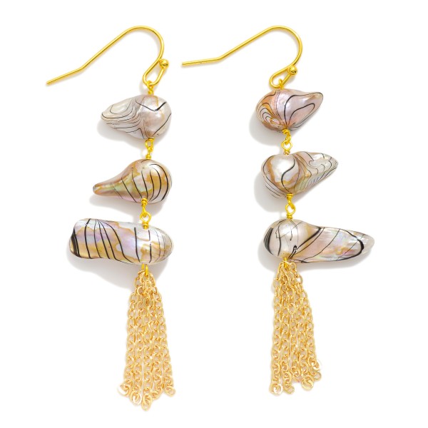 Linked Shells & Chin Link Tassel Drop Earrings 

- Approximately 3" L