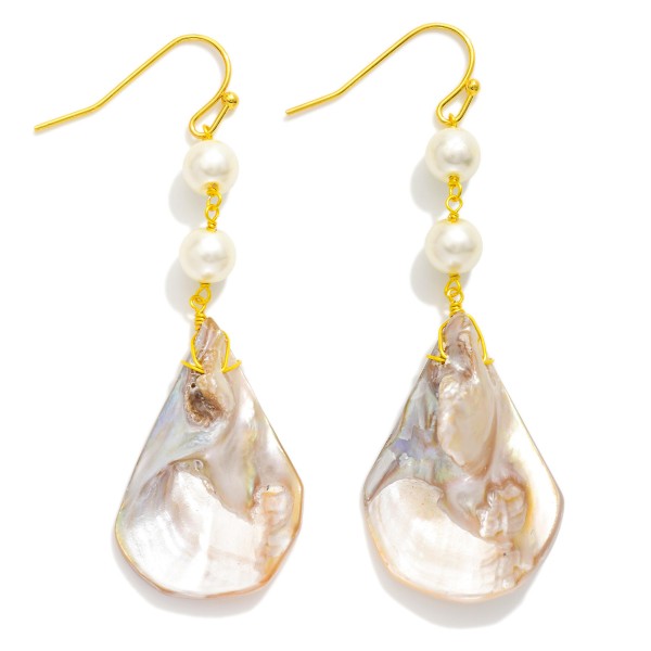 Linked Pearls & Shell Drop Earrings 

- Approximately 2" L