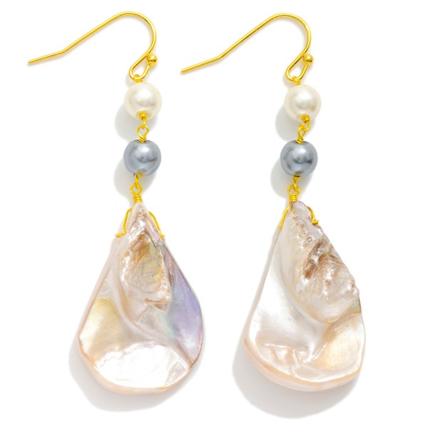 Linked Pearls & Shell Drop Earrings 

- Approximately 2" L