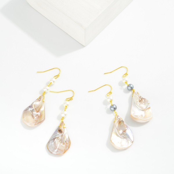 Linked Pearls & Shell Drop Earrings 

- Approximately 2" L