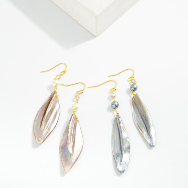 Linked Bead & Shell Post Drop Earrings 

- Approximately 2.25" L