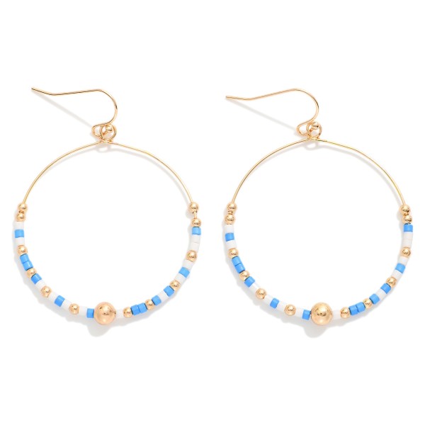 Seed Beaded Hoop Drop Earring Featuring Gold Tones 

- Approximately 2" L 