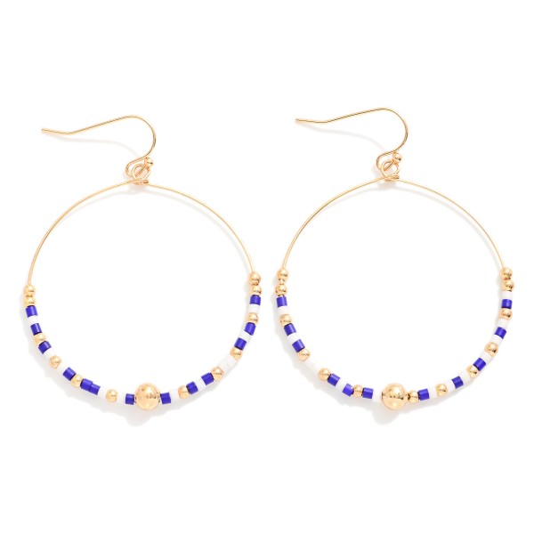 Seed Beaded Hoop Drop Earring Featuring Gold Tones 

- Approximately 2" L 