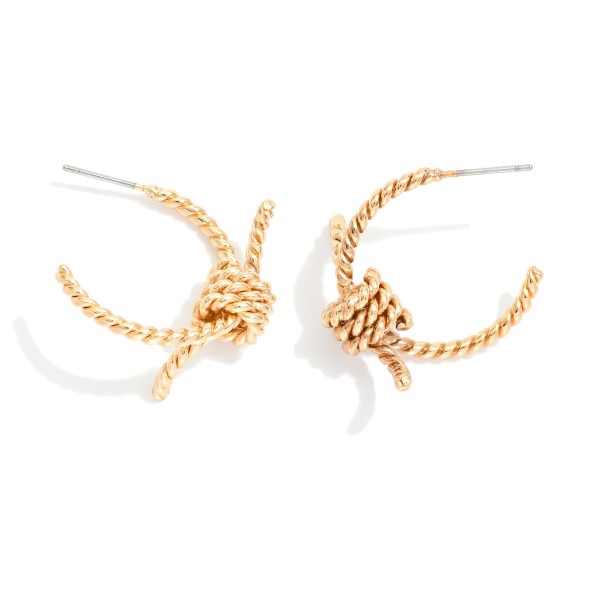 Twisted Metal Hoop Earrings Featuring Knot Detail 

- Approximately .75" D