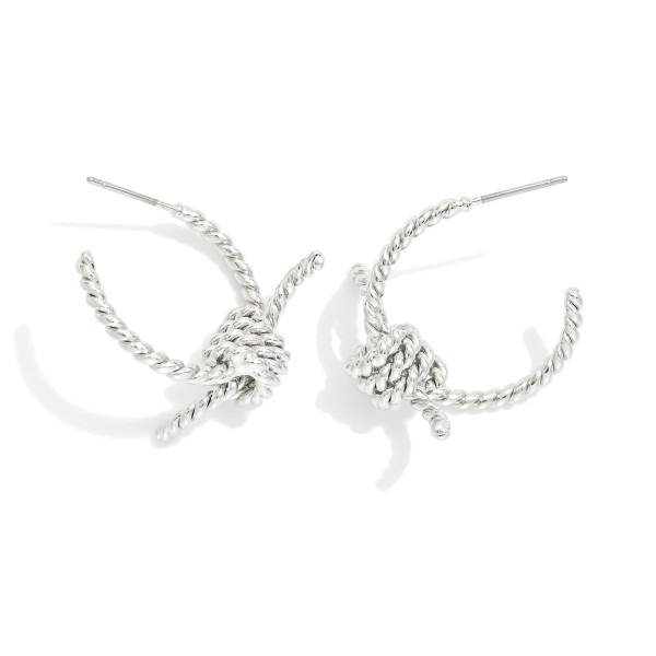Twisted Metal Hoop Earrings Featuring Knot Detail 

- Approximately .75" D