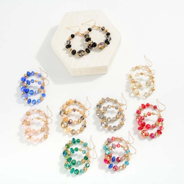 Faceted & Metal Tone Bead Beaded Hoop Drop Earrings 

- Approximately 1.75" L