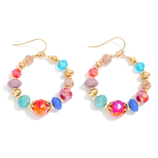 Faceted & Metal Tone Bead Beaded Hoop Drop Earrings 

- Approximately 1.75" L