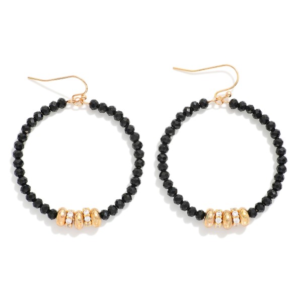 Wholesale faceted Beaded Hoop Drop Earring Gold Rhinestone Studded Discs Gold Di