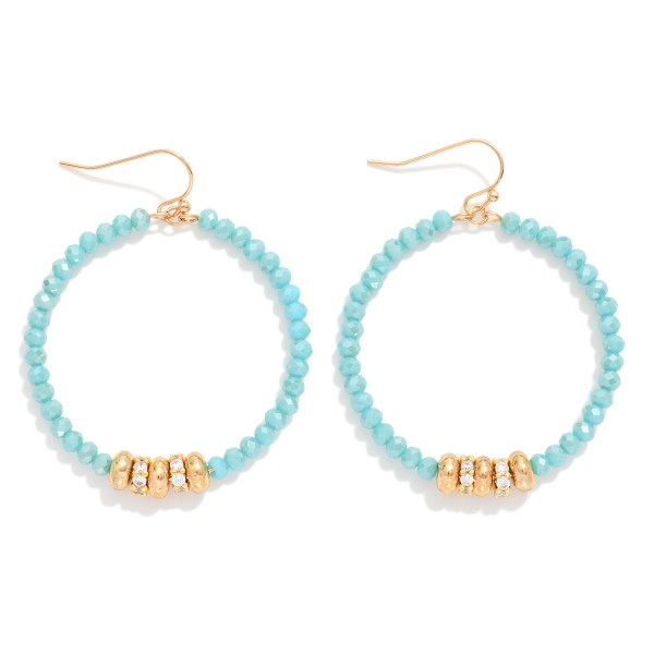 Faceted Beaded Hoop Drop Earring Featuring Gold Tone Rhinestone Studded Discs And Gold Tone Discs 

- Approximately 2" L


