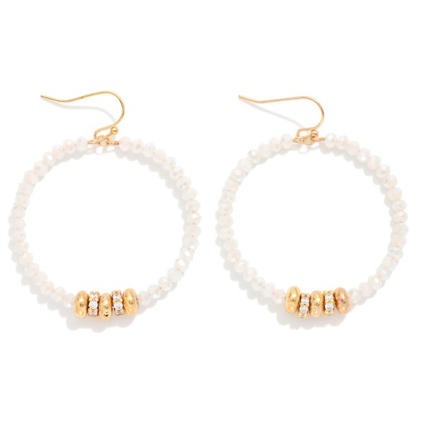 Faceted Beaded Hoop Drop Earring Featuring Gold Tone Rhinestone Studded Discs And Gold Tone Discs 

- Approximately 2" L

