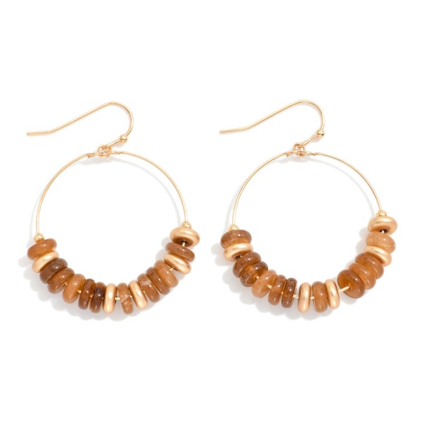 Stone Disk Beaded Hoop Drop Earrings 

- Approximately 1.5" L