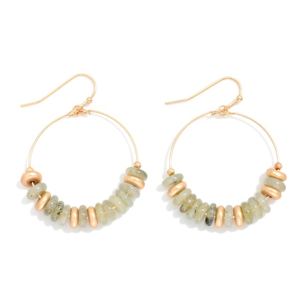 Stone Disk Beaded Hoop Drop Earrings 

- Approximately 1.5" L