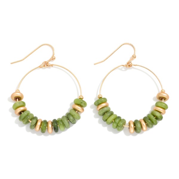 Stone Disk Beaded Hoop Drop Earrings 

- Approximately 1.5" L