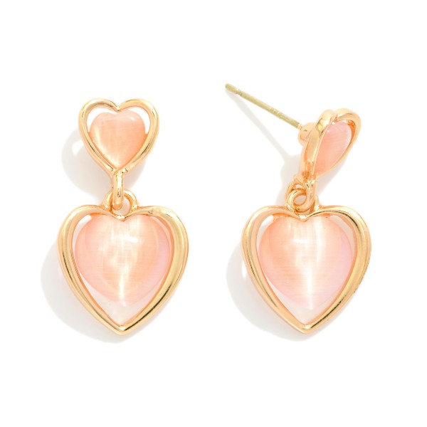 Linked Acetate Heart Post Drop Earrings With Metal Tone Border

- Approximately .75" L