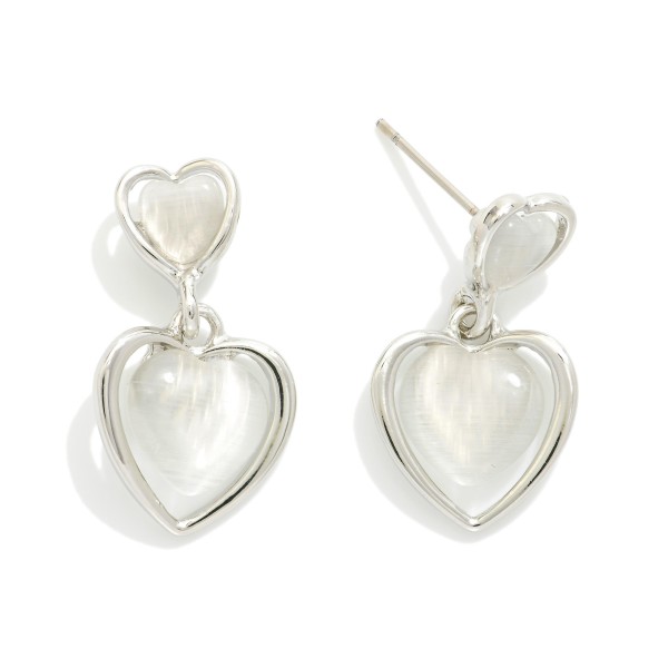 Linked Acetate Heart Post Drop Earrings With Metal Tone Border

- Approximately .75" L