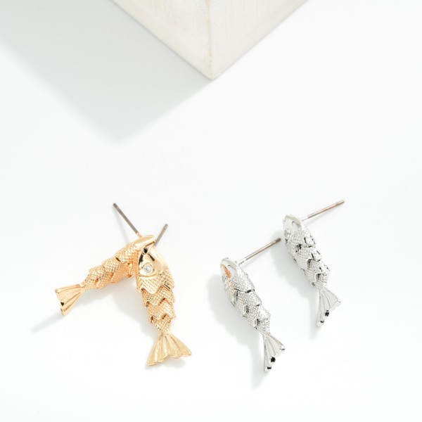 Metal Tone Fish Post Drop Earrings

- Approximately 1" L 