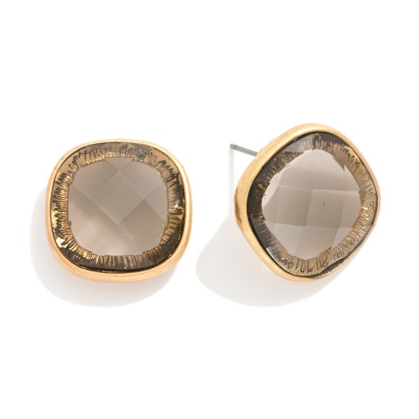 Squared Glass Crystal Stud Earring 

- Approximately .75" D 