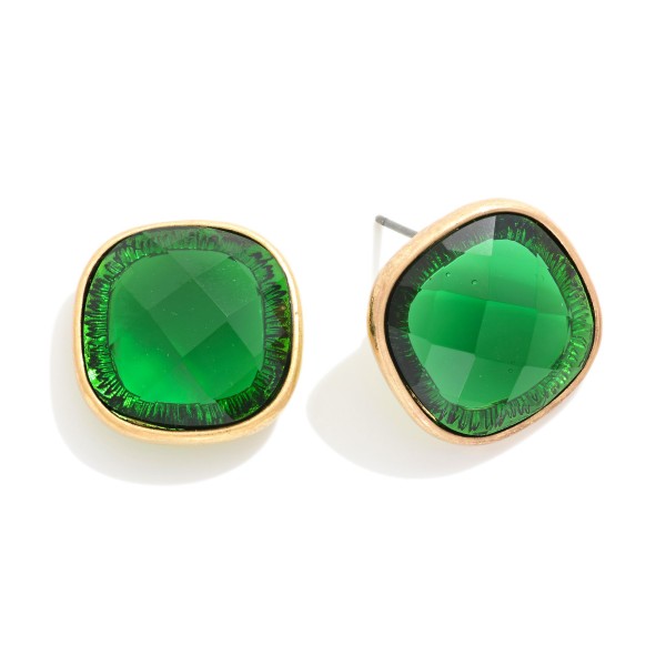 Squared Glass Crystal Stud Earring 

- Approximately .75" D 