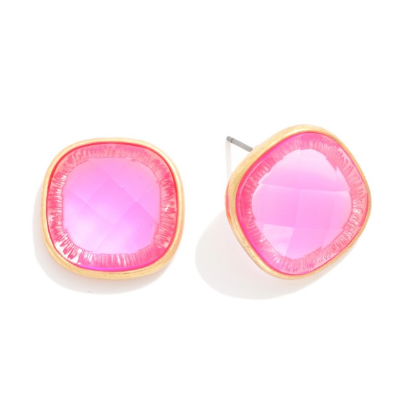 Squared Glass Crystal Stud Earring 

- Approximately .75" D 