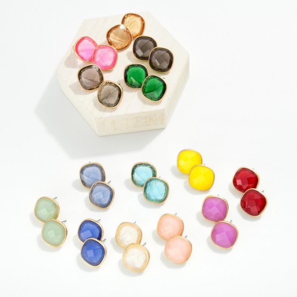 Squared Glass Crystal Stud Earring 

- Approximately .75" D 