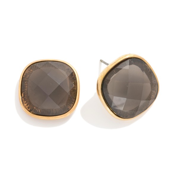 Squared Glass Crystal Stud Earring 

- Approximately .75" D 