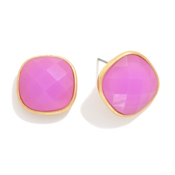 Squared Glass Crystal Stud Earring 

- Approximately .75" D 