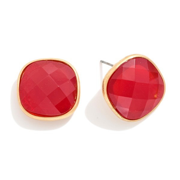 Squared Glass Crystal Stud Earring 

- Approximately .75" D 