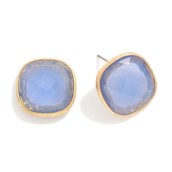 Squared Glass Crystal Stud Earring 

- Approximately .75" D 
